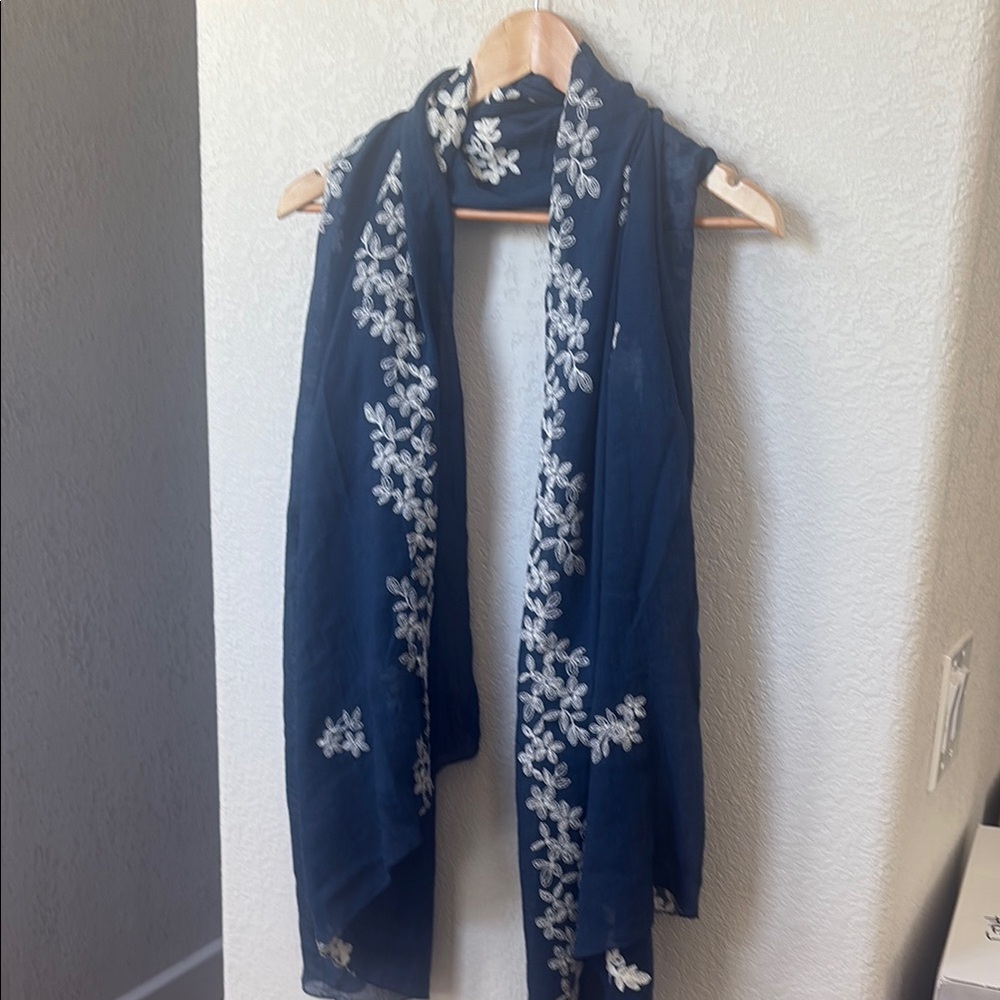 NWT-Navy Blue Embroidered Scarf